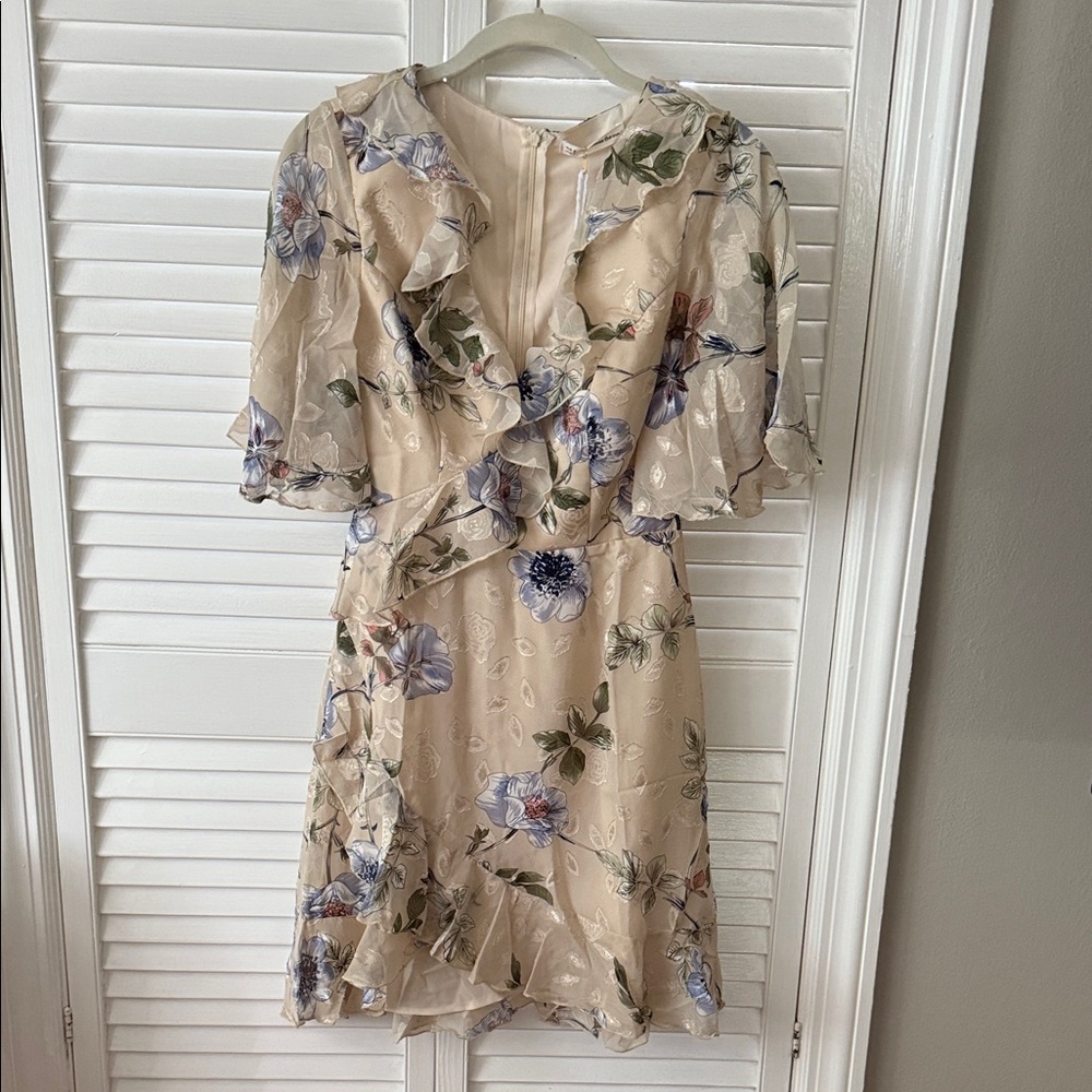 Chic Floral Mini Dress - Cream with Blue and Purple NWT